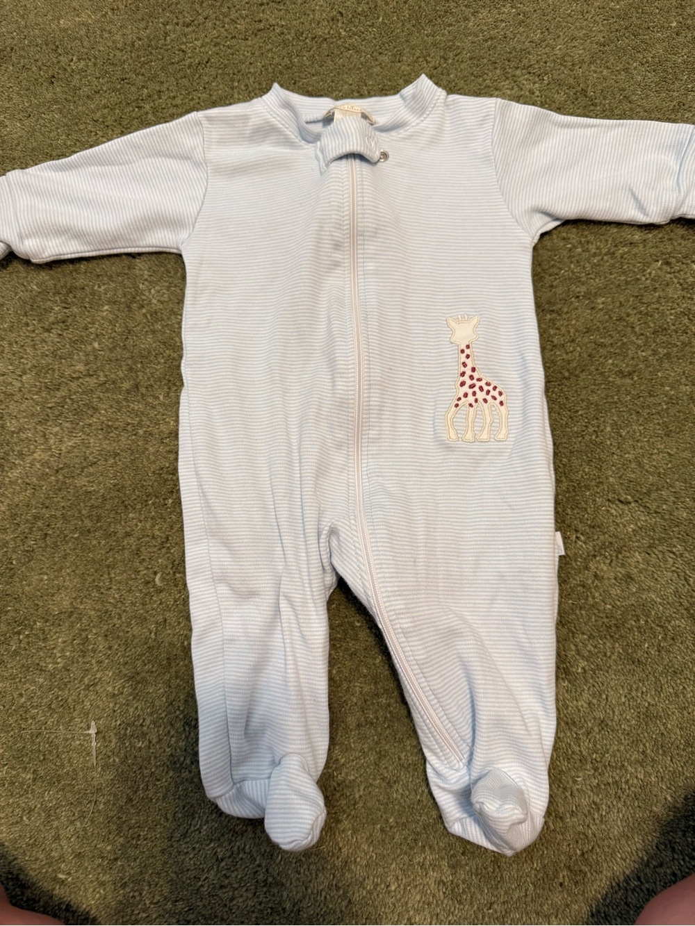 Kissy kissy Blue Baby Footed One-Piece with Giraffe Applique